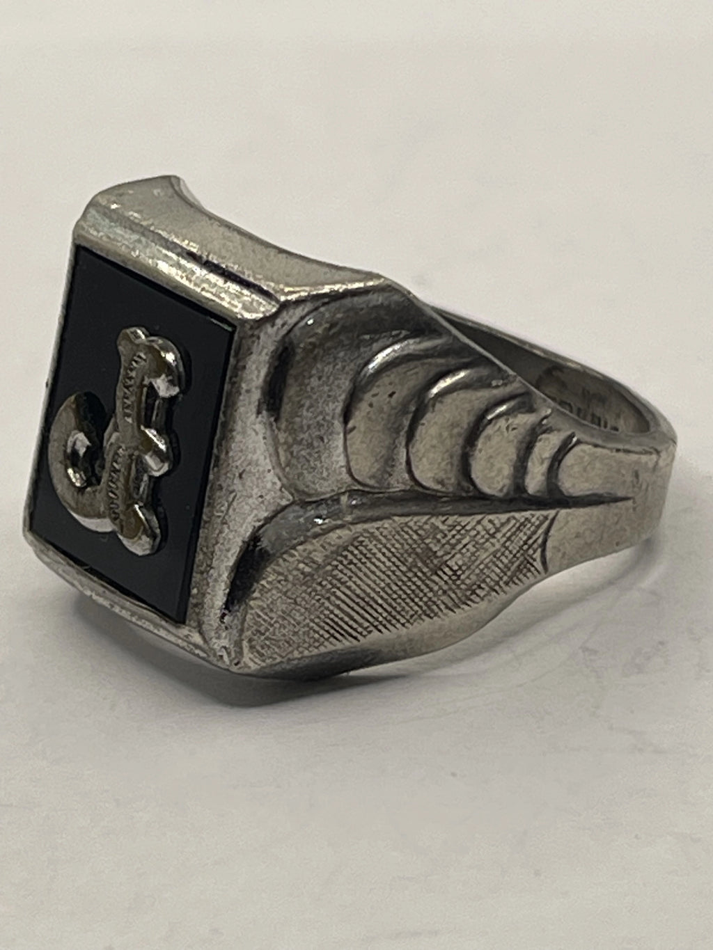 Side View of the Vintage Vargas Manufacturing Company "J" Monogrammed Sterling Silver Signet Ring
