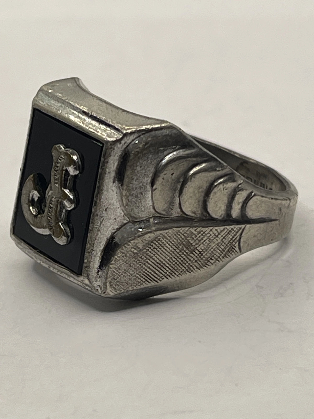 Side View of the Vintage Vargas Manufacturing Company "J" Monogrammed Sterling Silver Signet Ring