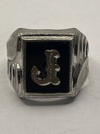 Front View of the Vintage Vargas Manufacturing Company "J" Monogrammed Sterling Silver Signet Ring