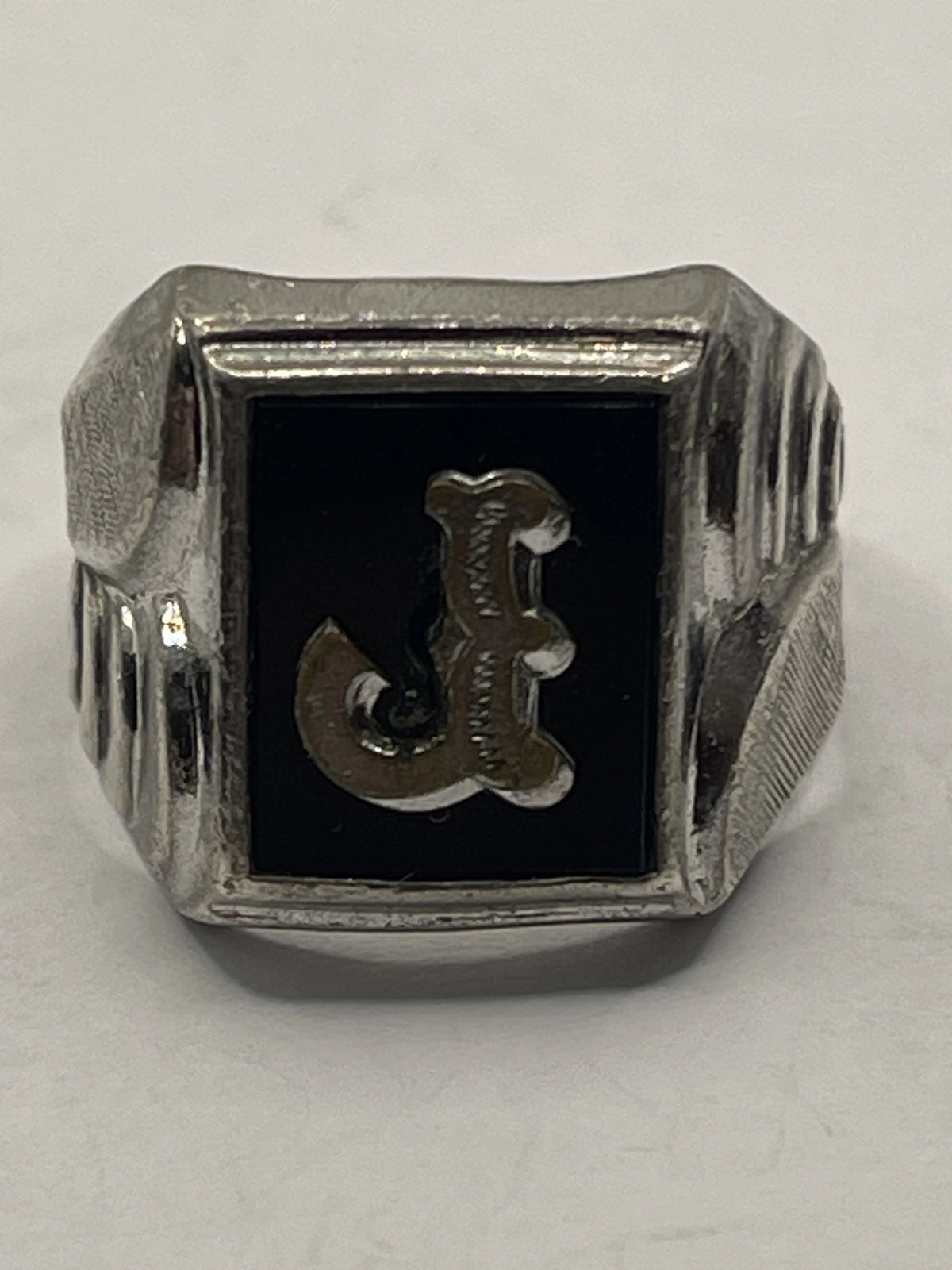 Front View of the Vintage Vargas Manufacturing Company "J" Monogrammed Sterling Silver Signet Ring