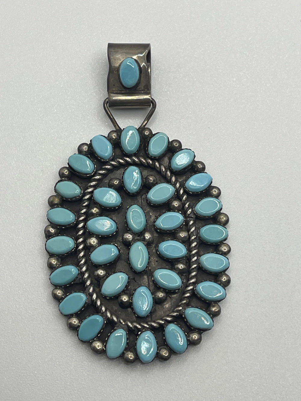 Vintage Veronica Martza Silver Zuni Needlepoint Turquoise Pendant