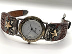Side View of Vintage Vogt Western Silver Leather Cuff Watch