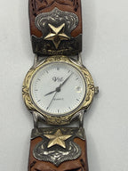 Vintage Vogt Western Silver Leather Cuff Watch