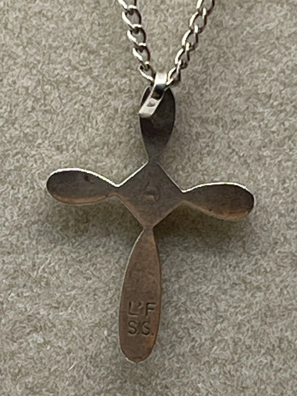 Hallmark of the Vintage Weston Sterling Silver Our Lady of Faith Pendant with Original Chain with LFSS etched on the back