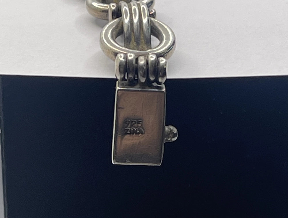 92F ZINA etched into Vintage Zina 925 Sterling Silver Modernist Link Chain Bracelet
