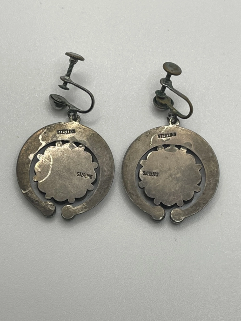 Back VIew of the Vintage Zuni Turquoise Flower Earrings