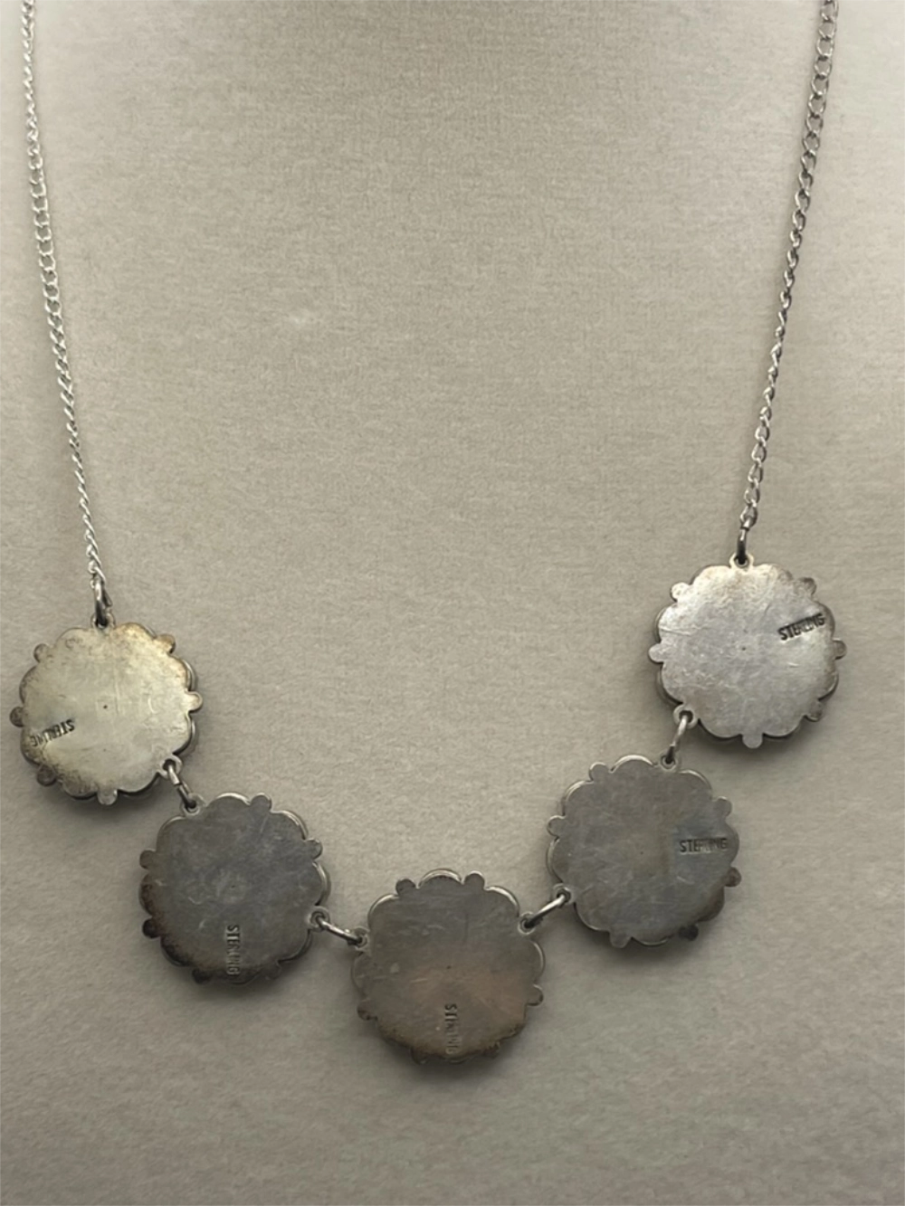 Back View of the Vintage Zuni Turquoise Flower Necklace