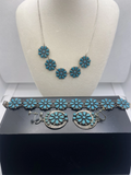Vintage Zuni Turquoise Flower Necklace and Earrings