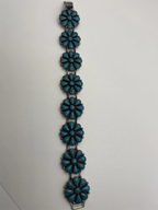 Front View of the Vintage Zuni Turquoise Flower Necklace, Bracelet and Earrings