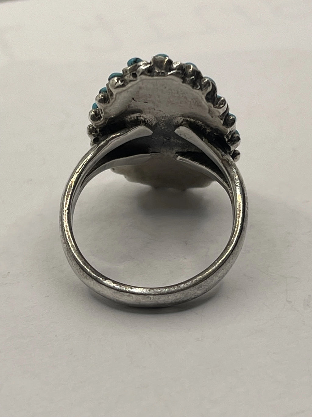 Back View of the 925 Silver Zuni Style Turquoise Cluster Ring