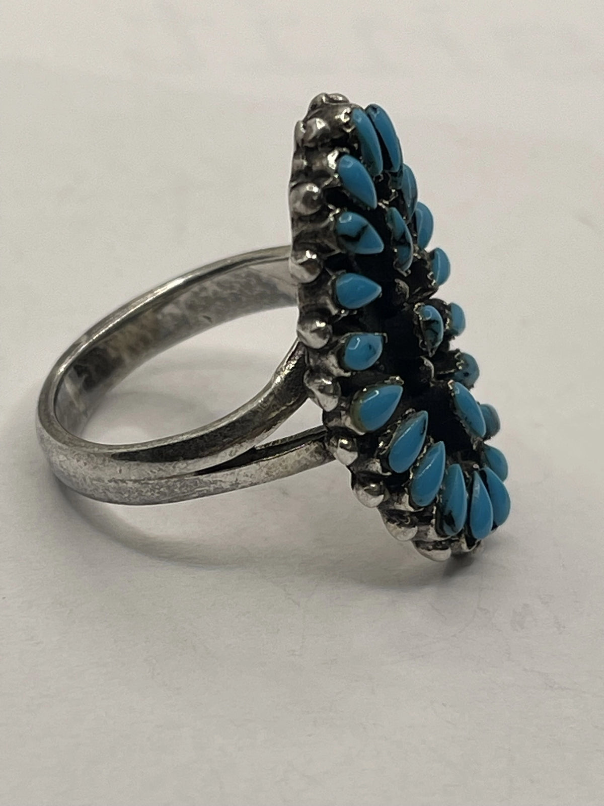 Side VIew of the 925 Silver Zuni Style Turquoise Cluster Ring